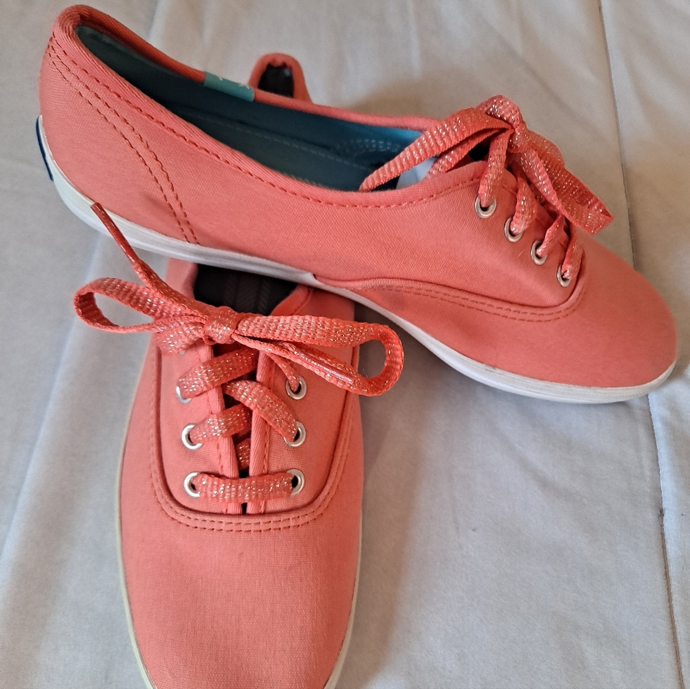 Keds Coral Canvas Lace-Up Sneakers with Sparkle Laces